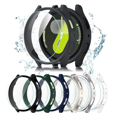 Cuteey 6+6 Pack for Samsung Galaxy Watch 7 Screen Protector Case 40mm, Hard PC Bumper Cover with Anti-Fog Tempered Glass Protective Film for Galaxy Watch 7 Accessories Neutral 40mm