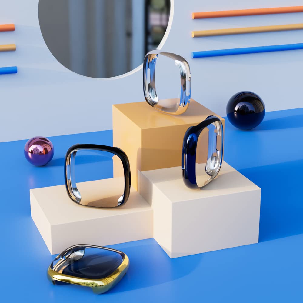 ALMNVO Ultra Thin Soft TPU Protector Bumper Cover Case Compatible with fitbit versa4,Premium Anti-fall Protective Shell Cover for versa 4,All-Around Protective Flexible Frame watch Case for Women Men