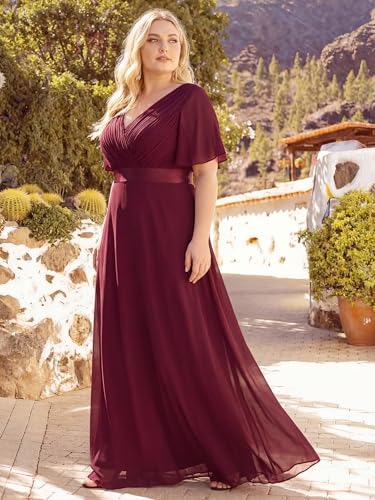 Image of Ever-Pretty Women's Chiffon Formal Evening Dresses for Curvy Women V-Neck Plus Size Floor Length Bridesmaid Dress