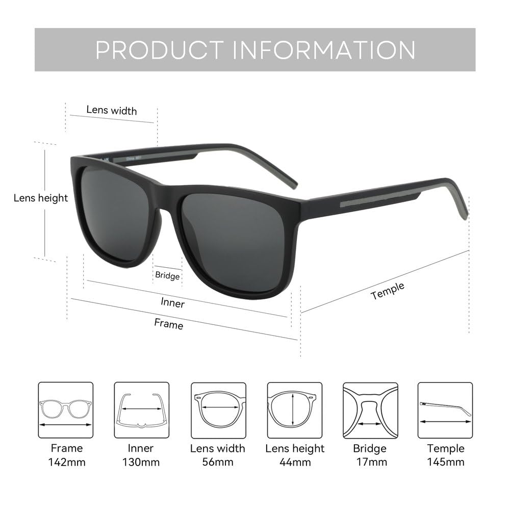 Gafas de sol polarizadas para hombre - Montura ligera, forma cuadrada, protección UV400