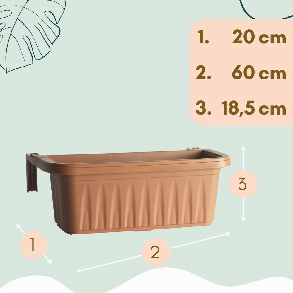 GarPet 4er Set Blumenkasten Balkongeländer Balkon Blumenkasten Balkonkasten mit Halterung Balkonkasten Geländerkasten mit Wasserspeicher 60 cm Terrakotta