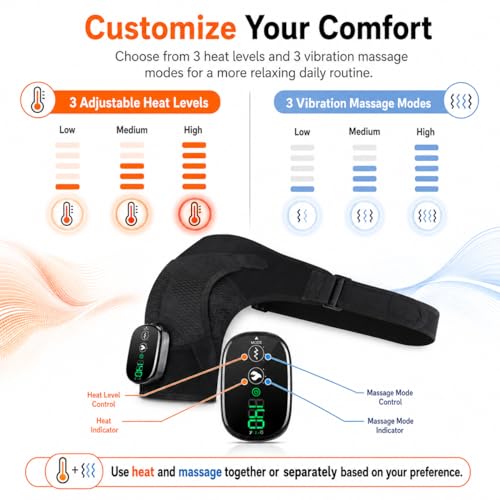 Image of Cordless Shoulder Heating Pad with Massage, Rechargeable Shoulder Massager with Heat, Heated Shoulder Wrap, 3 Heat Levels & 3 Vibration Modes, 5000mAh Battery, Left or Right Shoulder, Black