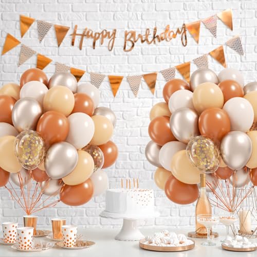 Image of 60pcs Fall Balloons 12inch, Thanksgiving Balloons with Burnt Orange Nude Sand White Metallic Gold Confetti Balloon for Fall Thanksgiving Baby Shower Bridal Birthday Party Decorations