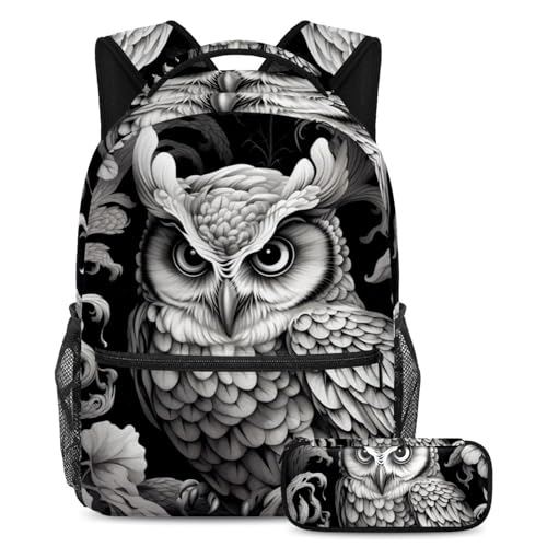 Cartables pour enfant hibou artistique grand sac à dos et trousse