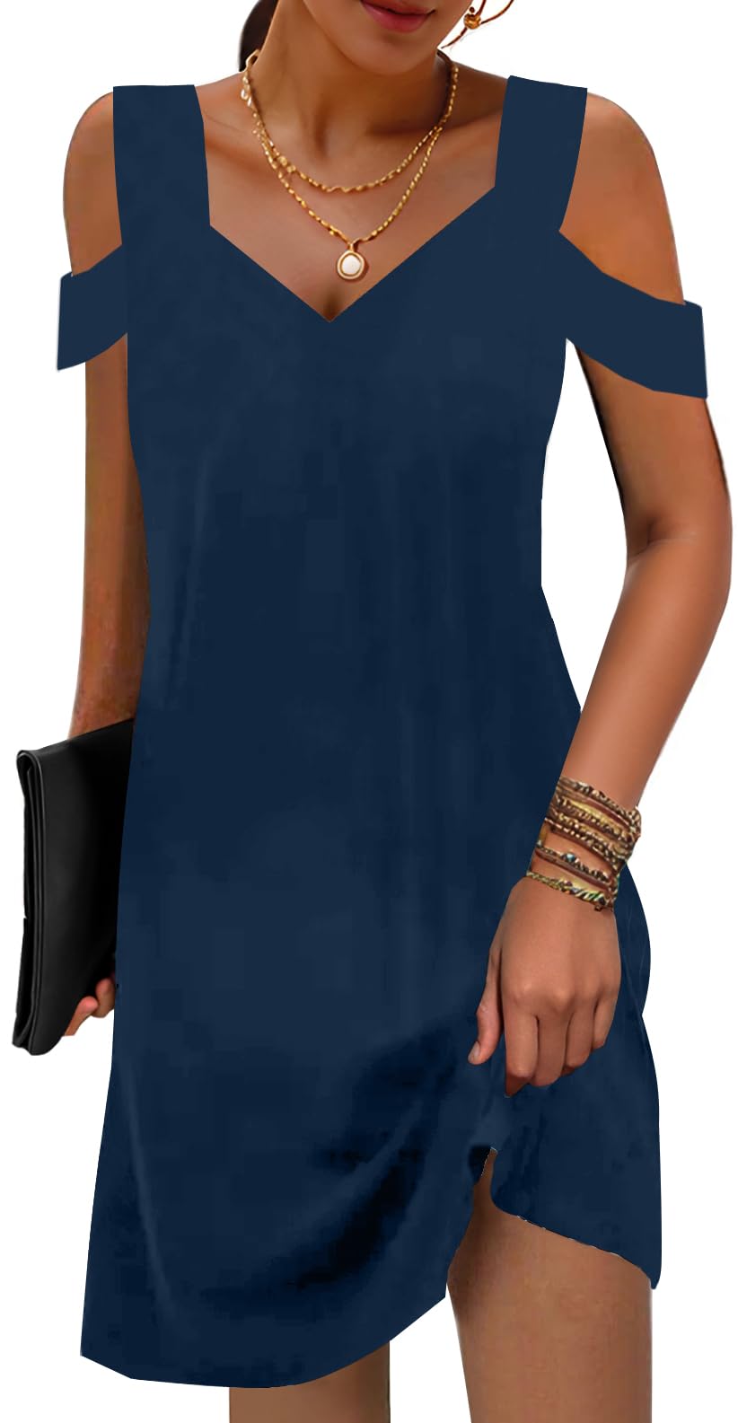 SAUKOLE Womens Sexy Cold Shoulder Dresses Summer Casual Dress Loose Fit Knee Length Dress