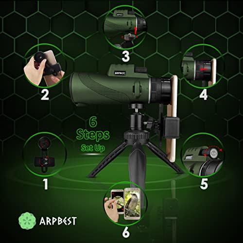 ARPBEST 12X50 Monocular Telescope High Power with Smartphone Holder & Tripod - FMC Lens & BAK4 Prism - High Definition Monoculars for Adults with Dual Focus for Wildlife Bird Watching Travel Camping