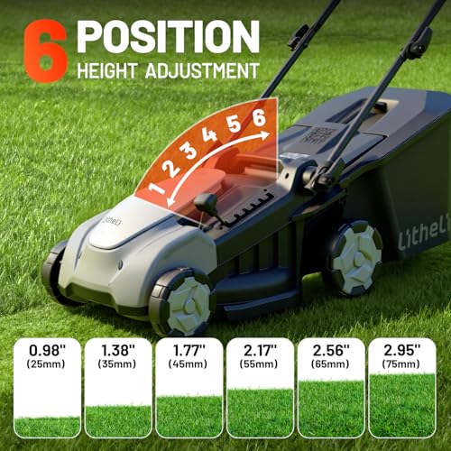 Image of Litheli 40V Lawn Mower Cordless 16 inch, Battery Lawn Mower with Brushless Motor, 6 Adjusrable Cutting Heights, 50L Collection Bag & Mulching, 2 x 5.0 Ah Batteries & Charger Included