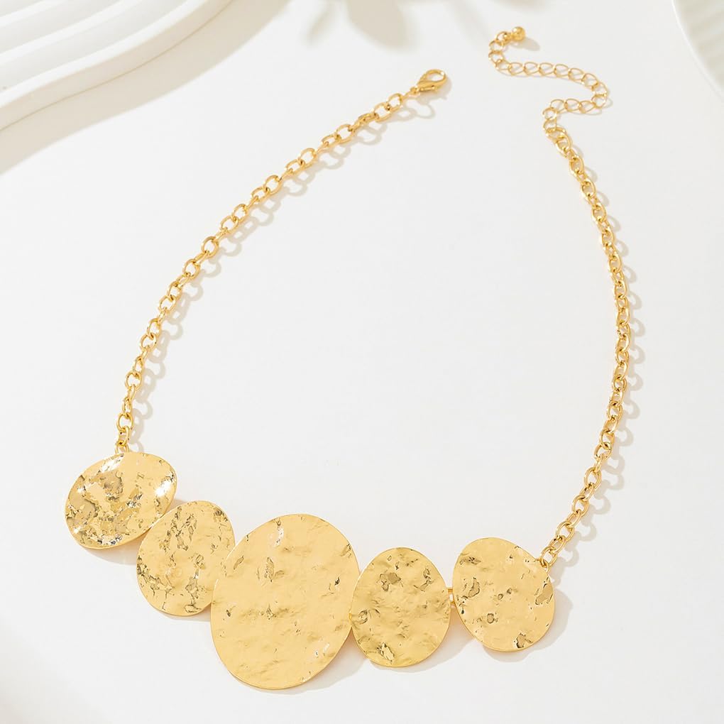 Chunky Gold Statement Necklace Large Metal Round Choker Necklace for Women Exaggerated Vintage Prom Jewelry - Image 5