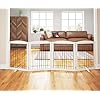 PAWLAND Extra Wide Dog gate for The House, Doorway, Stairs, Dog Fences Indoor, Freestanding Foldable Wooden Pet Gates for Dogs, Set of Support Feet Included, 96 in Wide 30 in Tall, 4 Panels White