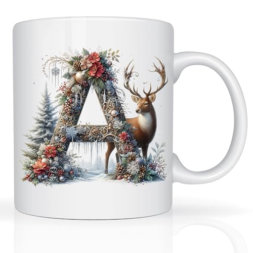 Star Online Personalised Christmas Mug Custom Printed Intial Mug 11oz Ceramic Coffee Cup Xmas Eve Secret Santa Gifts Fo Kids, Family & Friends (Ice Alphabet A to Z)