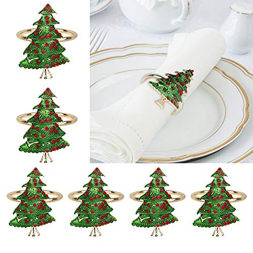 WOVTE Christmas Napkin Rings 6pcs Napkin Holders Christmas Party Banquet Dinner Table Decoration