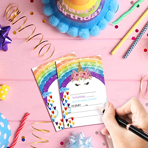 Jrrilioa 20 Unicorn Birthday Party Invitation Cards With Envelopes - Magical Unicorn Rainbow Birthday Party Favors - Kids Teens Birthday Celebrate Decoration Supplies - Sri-008 #TOP2
