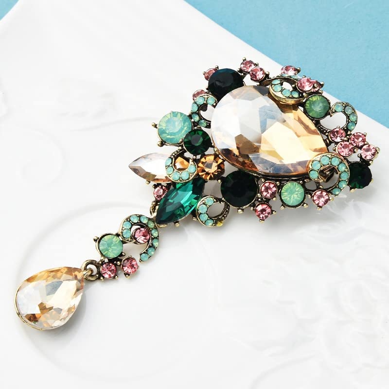 Broches de Mujer, broches de Flores en Forma de Gota de Agua de Cristal para Mujer, Broche de Estilo palaciego para Bodas, Oficina, Fiesta, alfileres, Broche de Regalo