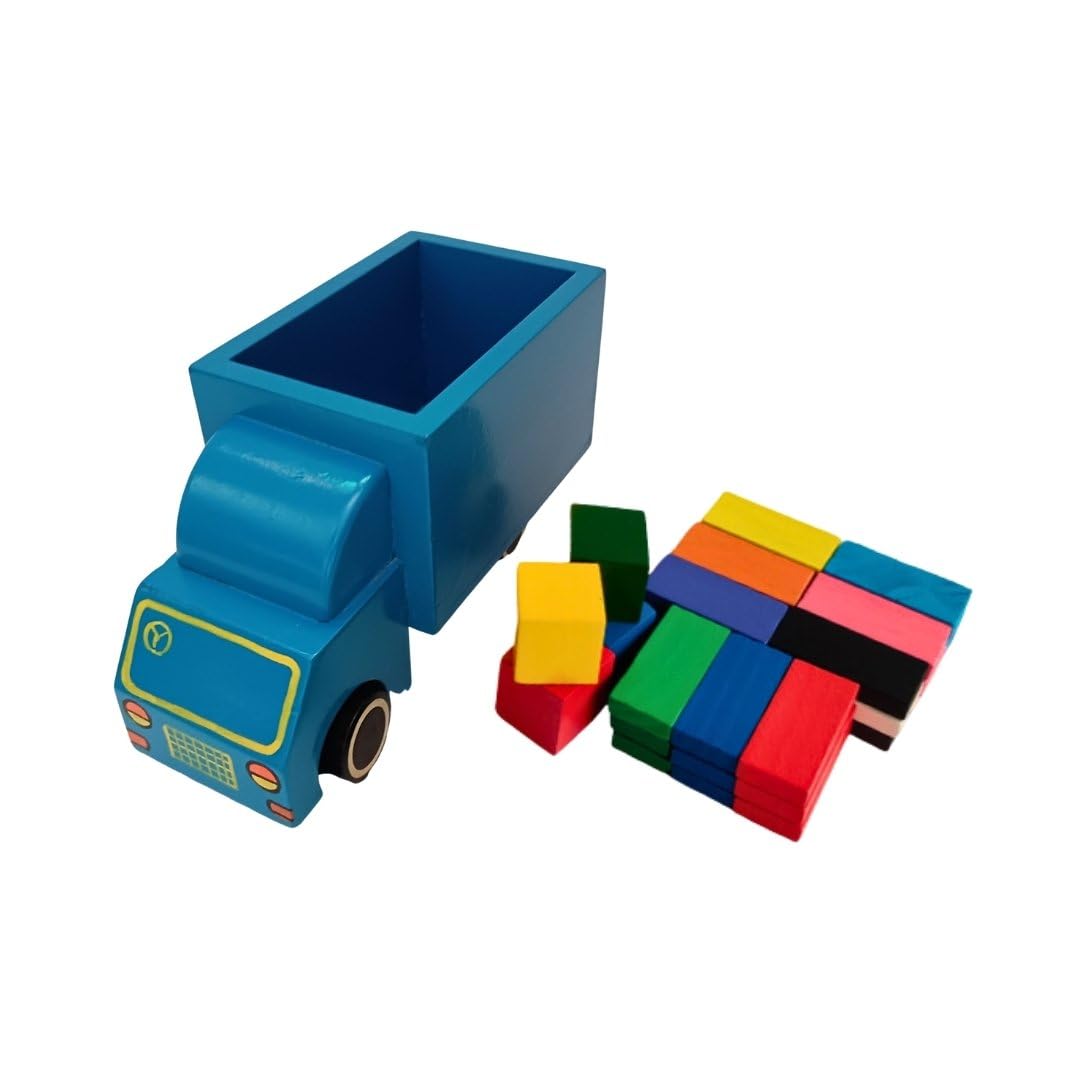 WeToyToy Wooden Loaded Truck Set | Truck with Load | Dominos Set | Push Pull Toy Wooden Truck Set Gifts for Boys & Girl (Blue) (B0D7HTZ5W6) Amazon Price History, Amazon Price Tracker