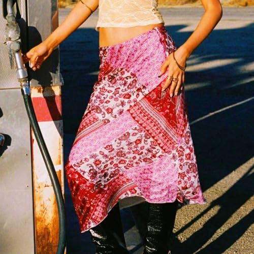 Women's Floral Mesh Midi Skirts Casual Elegant Low Waist Asymmetric Bodycon Bohemian Beach Midi Skirt3