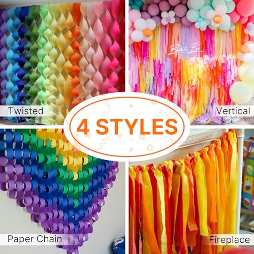 Image of PartyWoo Crepe Paper Streamers 8pcs 656ft Pack of Rainbow Colorful Crepe Paper Streamers for Graduation Baby Shower Unicorn Fiesta Safari Flower Spring Rainbow Theme Birthday Party Decorations