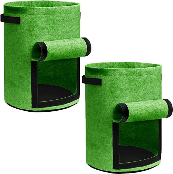 Qaxlry Potato Growing Bags, 2 Pack 10 Gallon Double Thickened Felt Potato Grow Containers with Handles & Access Flap for Potatoes, Tomato, Carrot, Onion, Vegetables, Fruits, Plants