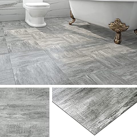 Livelynine Suelo Vinilo Autoadhesivo Efecto Madera Losetas Vinilo para Suelo Gris Baldosas Adhesivas Suelo Baño 30x30cm Impermeable Losetas para Suelo Cocina Salon Habitación Pasillo, 4 Losetas Cover