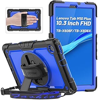 SEYMAC Lenovo Tab K10/M10 FHD Plus 10.3 Inch Case, Shockproof Cover with Shoulder Strap, 360° Rotatable Hand Strap/Stand, Screen Protector, Pencil Holder for M10 Plus 10.3'' 2020 (Blue)