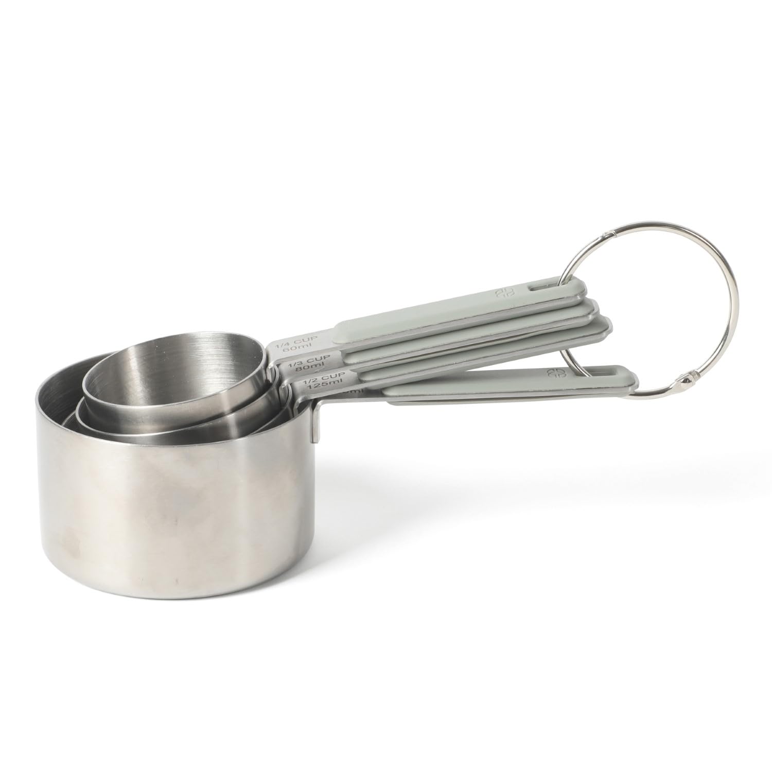 Prime Measuring Cups, 4-Piece Stainless Steel Measuring Cup Set with Taupe Silicone Handl…