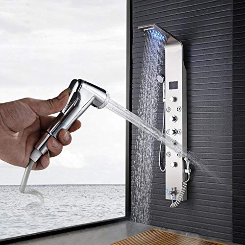Grifería para bidet y ducha de baño, columna de ducha digital con pantalla LED, torre de ducha con chorros SPA, agua fría y caliente miniatura 1