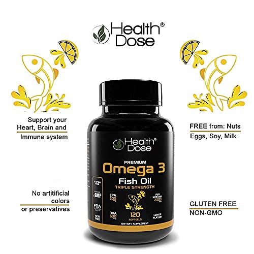 Health Dose Premium Immune Support Bundle, Omega 3 Fish Oil Triple Strength, Gluten-Free, Non-Gmo, 120 Softgels + Elderberry Plus 11 In 1, Defense Immune Support Booster, 120 Chlorophyll Capsules. #TOP3
