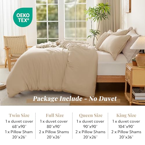 Image of MILDLY Duvet Cover Twin Ultra Soft Comforter Cover Set 2pcs, Khaki | Washed Microfiber Cotton-Like, Breathable Comfort, Hidden Zipper, Corner Ties, OEKO-TEX Certified, Fade Resistant