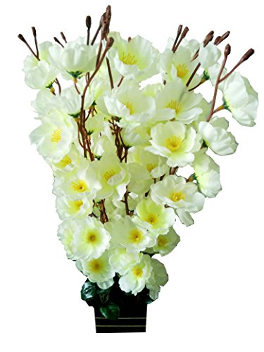 Image of SOFIX Beautiful Artificial Flower Pot Peach Blossom Flower Bunch Pot for Home decor Hotel Decor Office decor on Amazon - 14 Sticks 40cm (White Greenish Shade)