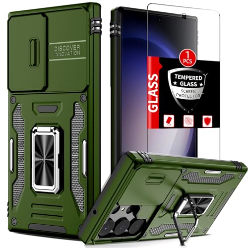 Coque antichoc S23 Ultra vert avec anneau et protège écran intégré