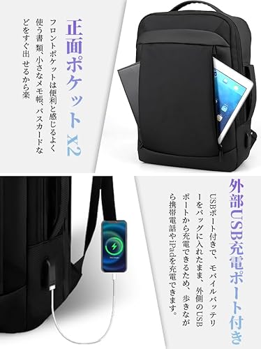 SPOSING ビジネスリュック メンズ マチ拡張可能!2層ポケット多機能収納 大容量 軽量 防水 3way バッグ 15.6インチ PC リュックサック USB充電ポート耐衝撃 防汚性 通気性 止水ファスナー バックパック 人気 おしゃれ 高校生 通学 出張 旅行 男女兼用 の商品画像 4