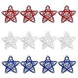 Heyiminy 12 Pcs 4th of July Star Rattan Decoration, 2.36 Inch Red White and Blue Star Shaped Wicker Balls for 4th of July Independence Day Home Decor DIY Vase Bowl Filler Ornament Table Decoration