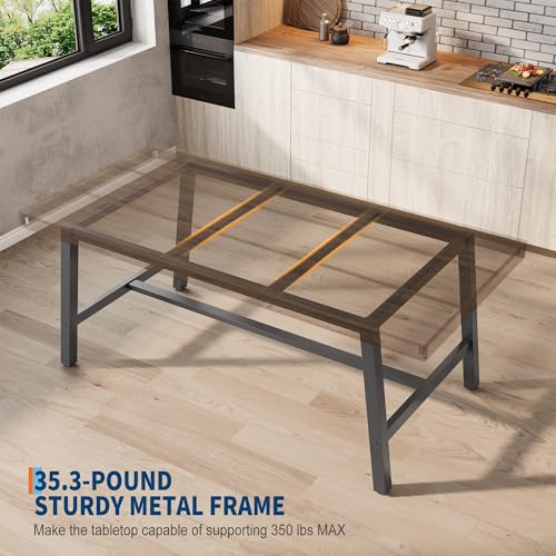 Image of GarveeHome Industrial Dining Table for 4-6 People, 63 inch Long Large Kitchen Table with Sturdy Metal Frame, Rectangular Counter for Dinner, Kitchen, Dining Room (Brown, 63 inch Non-extendable)