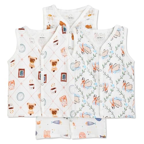 Image of The Boo Boo Club Organic Cotton Baby Jhabla | Pack of 4 Newborn Sleeveless Jabla | Newborn Infant Summer Wear | Soft & Breathable Muslin Fabric | Easy Button Closure Vest