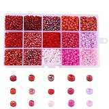 Sadingo Glasperlen Set Box (4mm 15 Farben), Rocailles Mini Perlen, Großpackung Glass Beads, Bunte Glasperlen Wählbar, Farbe:Rot Rosa Pink