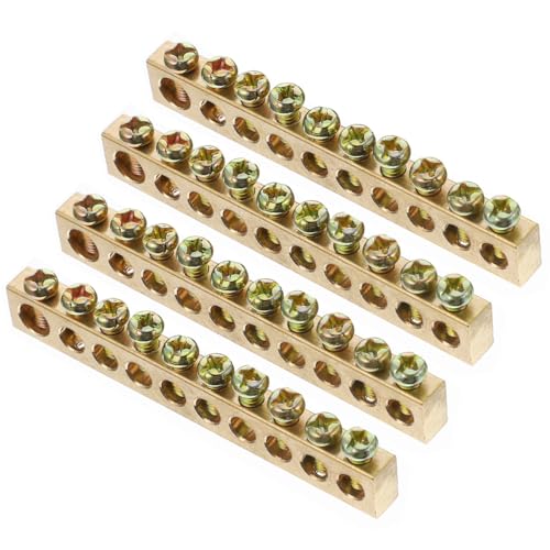 TEHAUX Copper Terminal Connectors 7.5 Inch 10-Position Screw Terminal Ground Neutral Bar for Electrical Distribution Panel