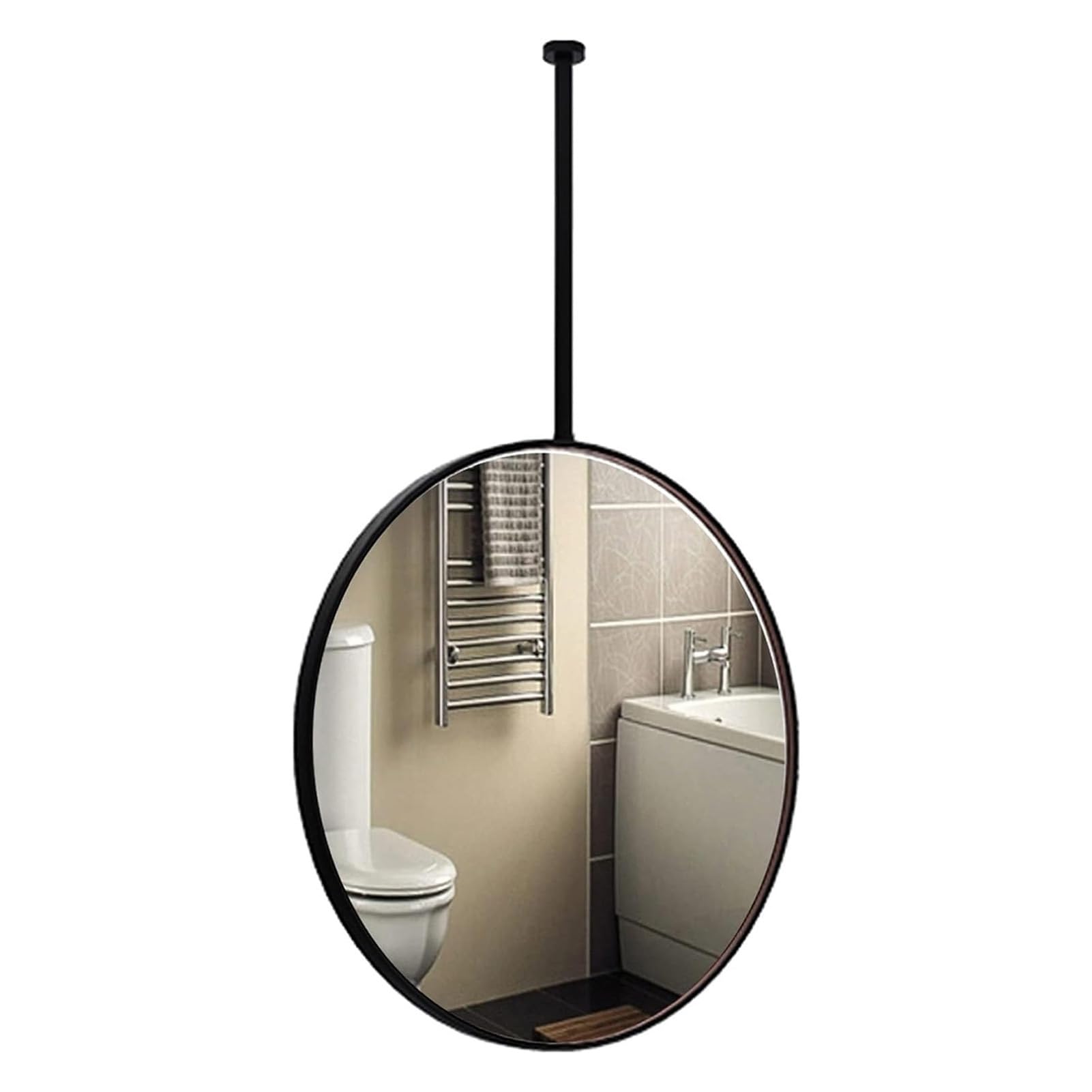CGCSYZ Black Bathroom Mirror Hanging Rod Mirror Suitable For Bathroom Washroom Shaving Makeup Mirror Entrance Hallway Wall Hanging Round Mirror With Hanging Rod And Metal Frame (50cmxrod)
