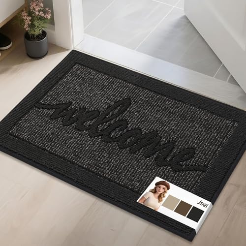 JSEI Door Mat 20"x 32",Absorbent Muddy Dirt Welcome Mat,Non-Slip Entryway Rugs Washable Indoor Entrance Mats,Low Profile Floor Mat for Entryway and Front Back Door,Black 20'' x 32'' Black