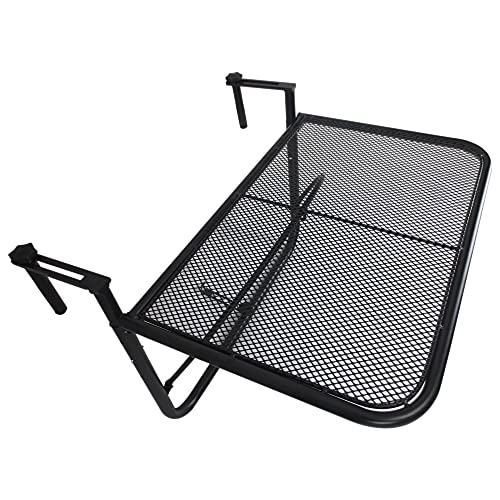 Outsunny Tavolino da Balcone Pieghevole in Metallo con 3 Altezze Regolabili, Tavolo da Appendere alla Ringhiera, 60x56.5x45cm, Nero