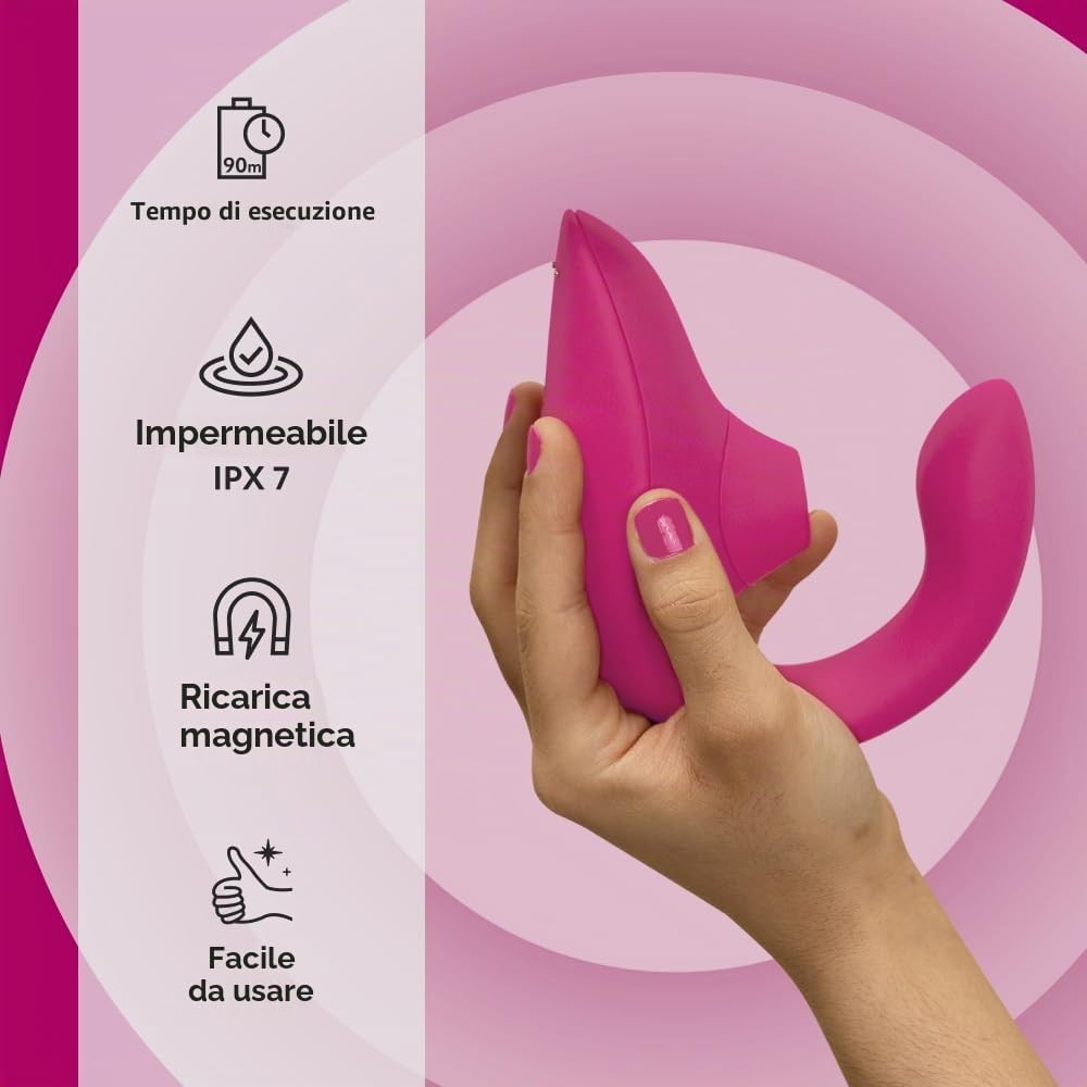 Womanizer Blend Vibratore Rabbit Stimolatore Doppio, Stimolazione Clitoridea Pleasure Air, Vibrazione per il Punto G e Risucchio del Clitoride, Sex Toy per Donne, Impermeabile e Ricaricabile - Magenta