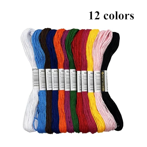 Image of 12 Colors Embroidery Thread Set with DMC Codes - 8m Each Skein, Premium Cotton Sewing Floss for Cross Stitch & Needlecraft
