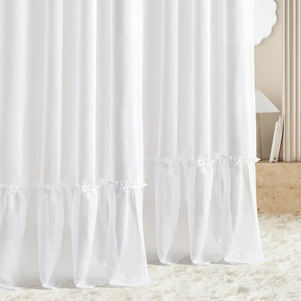 room99 Voilage avec Galon Fronceur Elaine 300 x 250 cm Largeur x Hauteur – Voilage Transparent pour Le Salon – Voilage châle Moderne pour Le Salon, la Chambre, Blanc avec Volant, 1 pièce