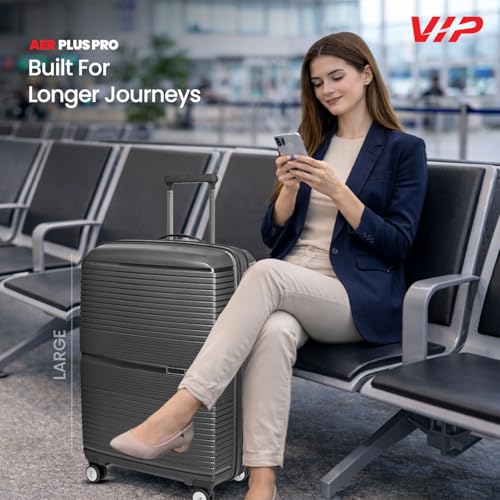 Image of VIP AER Plus Pro Check-in Trolley Bag 77cm | Large | Hard Luggage | Smooth 8-Wheel Suitcase | Premium Polypropylene | Flushed TSA Lock Business Travel Luggage | 3 Years International Warranty (Black)
