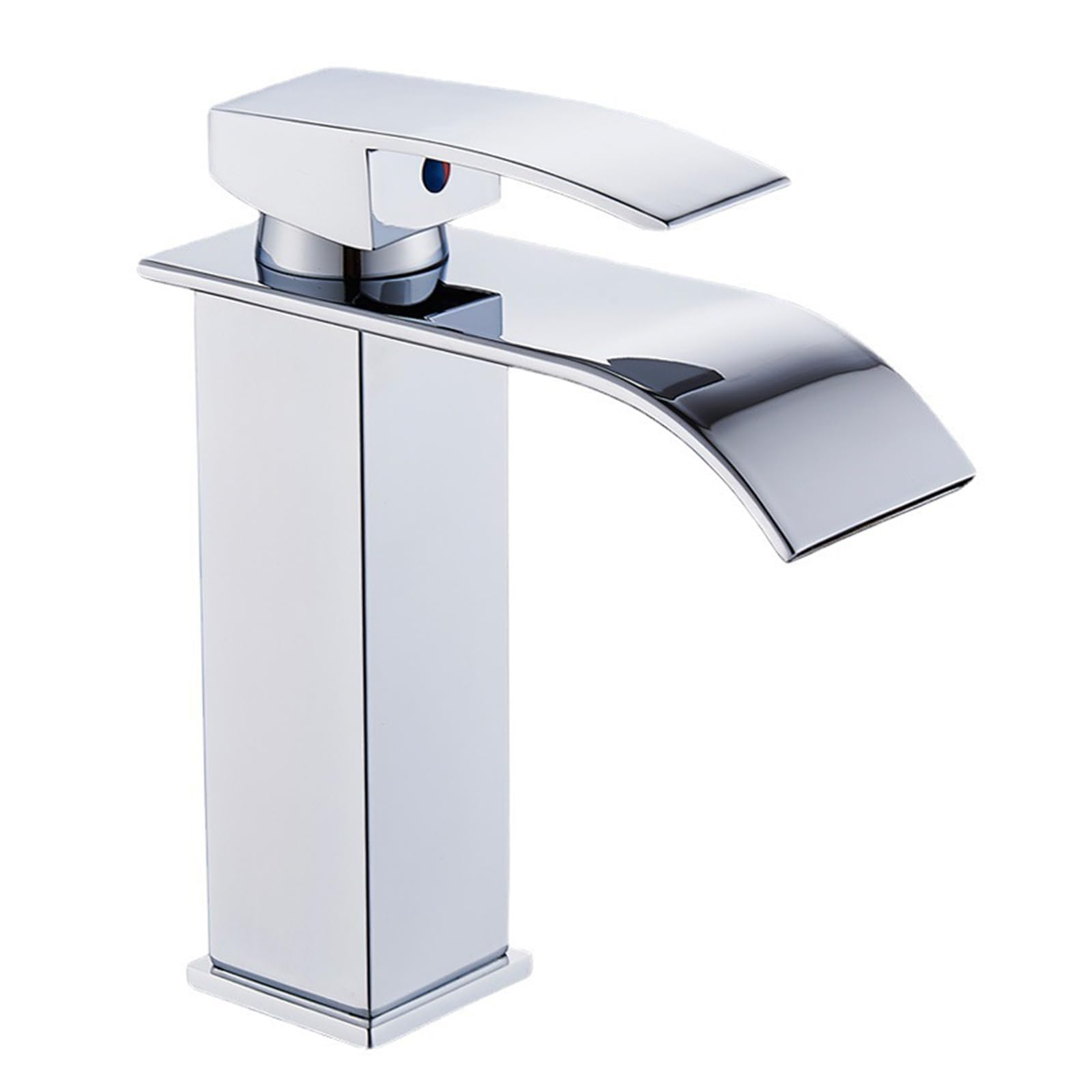 Grifos de Lavabo Tipo Cascada para baño, Monomando, 1 Orificio, Grifo Mezclador de Agua fría y Caliente, Negro, Corto (Cromado Corto).