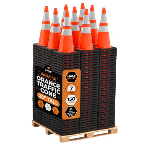 Image of Xpose Safety 28 inch Orange Traffic Cones, Bulk Half Pallet 150-Pack