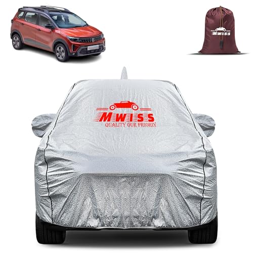 Image of Waterproof Car Body Cover for Renault Triber | Mirror & Antenna Pocket Anti-Scratch with Soft Cotton Inner Lining Triple Stitched Protection| Heat Resistant | Rain Protection (Silver)