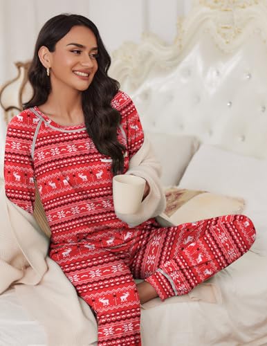 Image of Ekouaer Pajamas Set for Women Soft Comfy Pjs Sets Long Sleeve Sleepwear Loungewear S-XXL