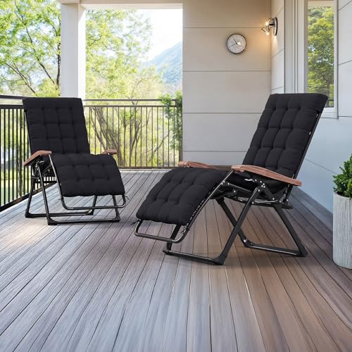 PURPLE LEAF Oversized Outdoor Reclining Chair Set of 2 Patio Zero Gravity Chaise Lounge Folding Chair with Removable Cushion Adjustable Headrest for Lawn Camping Beach Pool Black