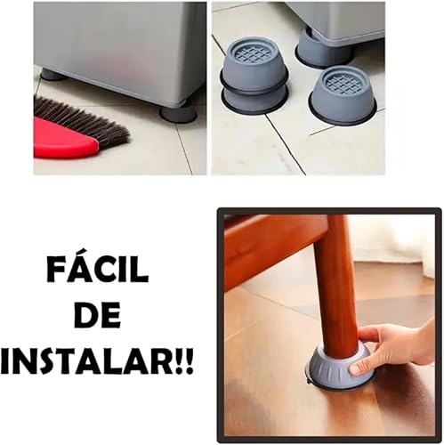 Kit 4 Peças Niveladores Anti Vibração, Antiderrapante para Máquinas de Lavar, Geladeiras, Móveis