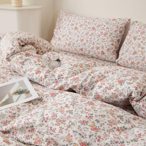 Image of Vintage Pink Floral Cottagecore Comforter Set Queen with 2 Pillowcases | Soft Lightweight Bedding Coquette Comforter Aesthetic Flowers Botanical Comforter Set for Teens Girls Women
