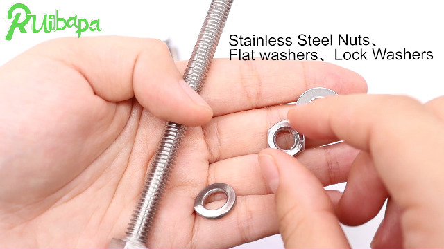 Image of 4 Sets 5 /16-18 x 5 inch Stainless Steel Hex Head Screws Bolts, Flat, Nuts & Lock Washers,Hex Bolts 18-8(304) Full Thread
